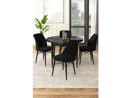 HANAH HOME Set Trpezarijski sto i 4 stolice Rox Black Marble Black