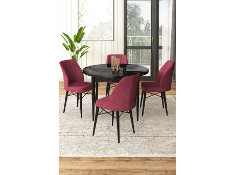 HANAH HOME Set Trpezarijski sto i 4 stolice Rox Black Marble Burgundy
