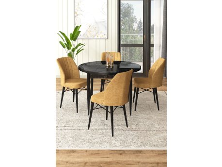 HANAH HOME Set Trpezarijski sto i 4 stolice Rox Black Marble Cappuccino