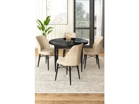 HANAH HOME Set Trpezarijski sto i 4 stolice Rox Black Marble Cream