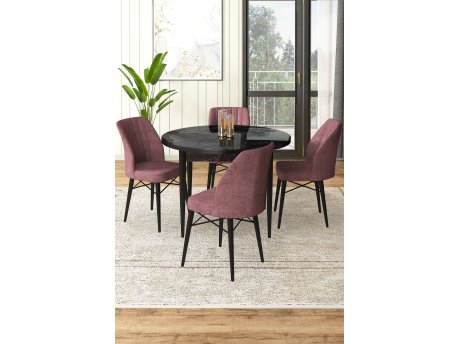 HANAH HOME Set Trpezarijski sto i 4 stolice Rox Black Marble Dusty Rose