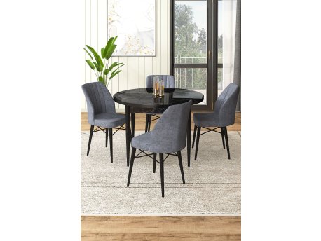 HANAH HOME Set Trpezarijski sto i 4 stolice Rox Black Marble Fume