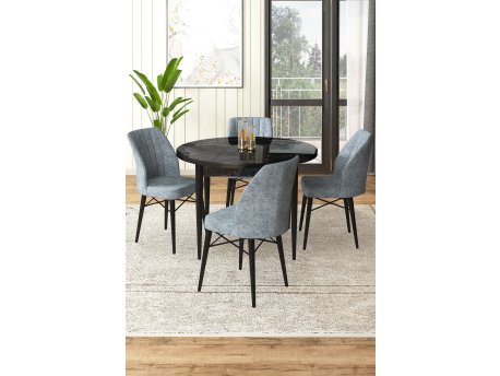 HANAH HOME Set Trpezarijski sto i 4 stolice Rox Black Marble Grey