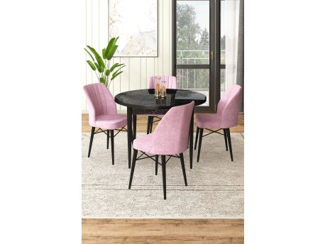 HANAH HOME Set Trpezarijski sto i 4 stolice Rox Black Marble Pink