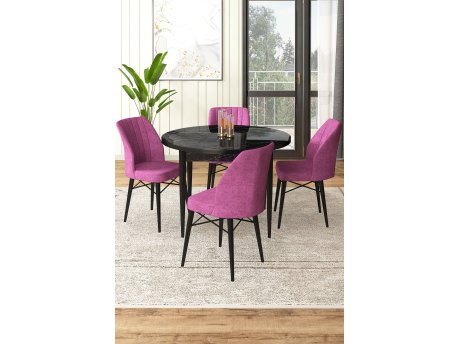 HANAH HOME Set Trpezarijski sto i 4 stolice Rox Black Marble Purple