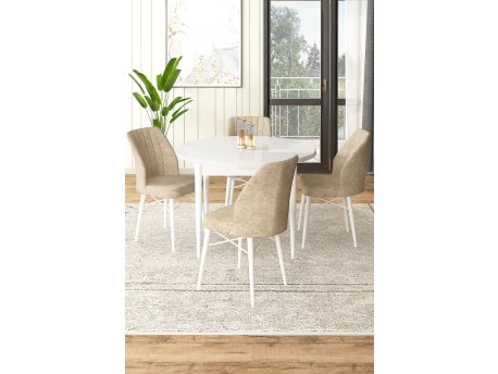 HANAH HOME Set Trpezarijski sto i 4 stolice Rox White Cream