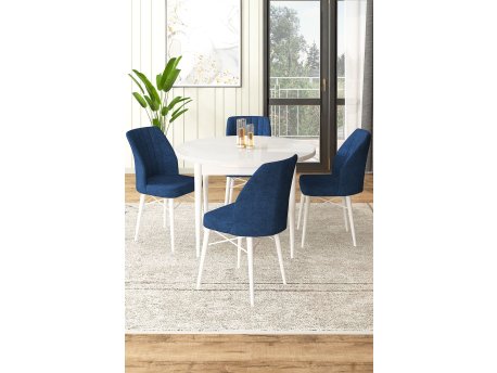 HANAH HOME Set Trpezarijski sto i 4 stolice Rox White Navy Blue