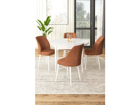 HANAH HOME Set Trpezarijski sto i 4 stolice Rox White Tile Red