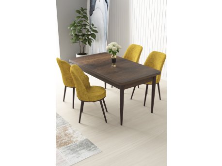 HANAH HOME Set Trpezarijski sto i 4 stolice Nil Baroque Mustard