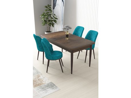 HANAH HOME Set Trpezarijski sto i 4 stolice Nil Baroque Turquoise