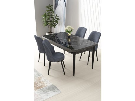 HANAH HOME Set Trpezarijski sto i 4 stolice Nil Black Marble Fume