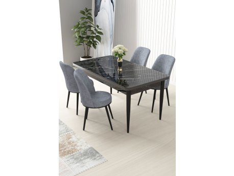 HANAH HOME Set Trpezarijski sto i 4 stolice Nil Black Marble Grey