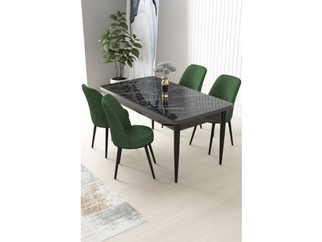HANAH HOME Set Trpezarijski sto i 4 stolice Nil Black Marble Khaki