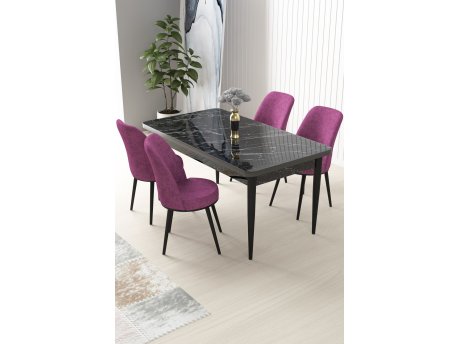 HANAH HOME Set Trpezarijski sto i 4 stolice Nil Black Marble Purple