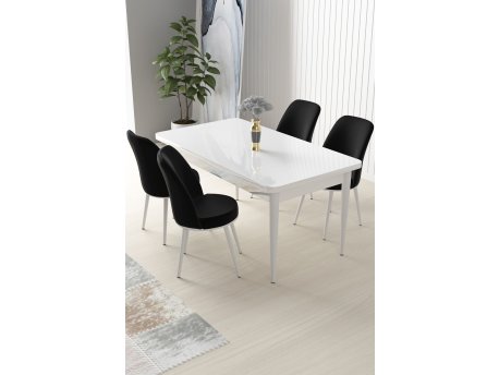 HANAH HOME Set Trpezarijski sto i 4 stolice Nil White Black