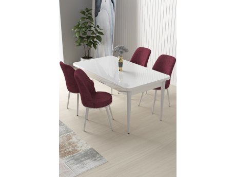 HANAH HOME Set Trpezarijski sto i 4 stolice Nil White Burgundy