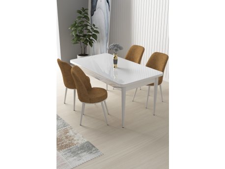 HANAH HOME Set Trpezarijski sto i 4 stolice Nil White Cappuccino