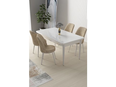 HANAH HOME Set Trpezarijski sto i 4 stolice Nil White Cream