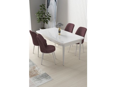 HANAH HOME Set Trpezarijski sto i 4 stolice Nil White Dusty Rose