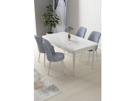 HANAH HOME Set Trpezarijski sto i 4 stolice Nil White Grey