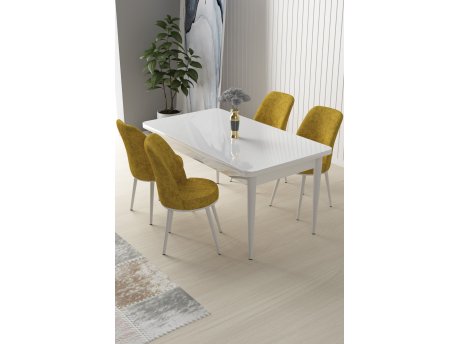 HANAH HOME Set Trpezarijski sto i 4 stolice Nil White Mustard