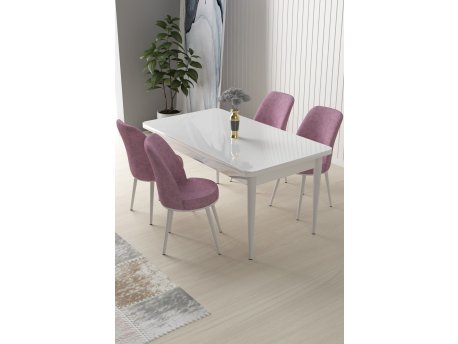 HANAH HOME Set Trpezarijski sto i 4 stolice Nil White Pink
