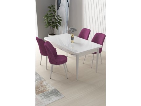 HANAH HOME Set Trpezarijski sto i 4 stolice Nil White Purple