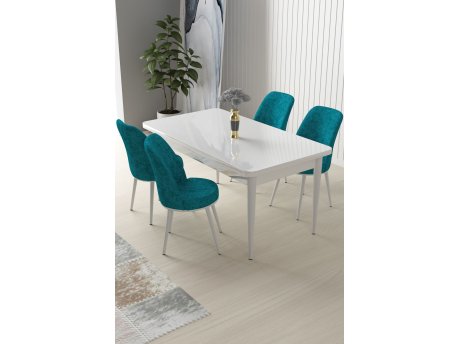 HANAH HOME Set Trpezarijski sto i 4 stolice Nil White Turquoise
