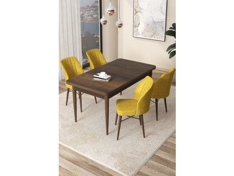 HANAH HOME Set Trpezarijski sto i 4 stolice Arp Baroque Mustard