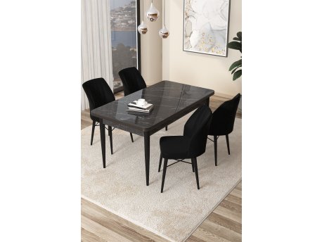 HANAH HOME Set Trpezarijski sto i 4 stolice Arp Black Marble Black