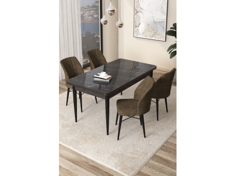 HANAH HOME Set Trpezarijski sto i 4 stolice Arp Black Marble Brown
