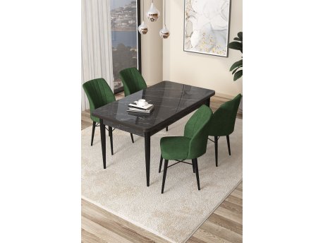 HANAH HOME Set Trpezarijski sto i 4 stolice Arp Black Marble Khaki