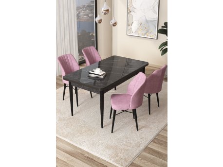 HANAH HOME Set Trpezarijski sto i 4 stolice Arp Black Marble Pink