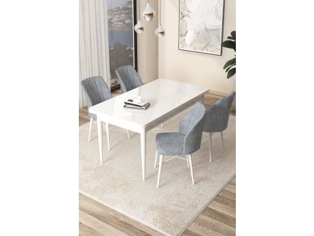 HANAH HOME Set Trpezarijski sto i 4 stolice Arp White Grey