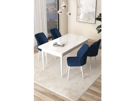 HANAH HOME Set Trpezarijski sto i 4 stolice Arp White Navy Blue