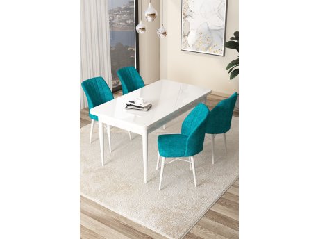 HANAH HOME Set Trpezarijski sto i 4 stolice Arp White Turquoise