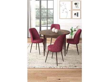 HANAH HOME Set Trpezarijski sto i 4 stolice Tor Baroque Burgundy
