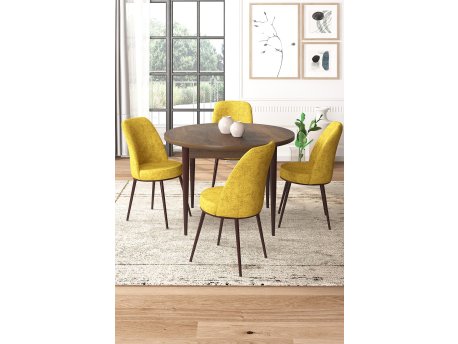 HANAH HOME Set Trpezarijski sto i 4 stolice Tor Baroque Mustard