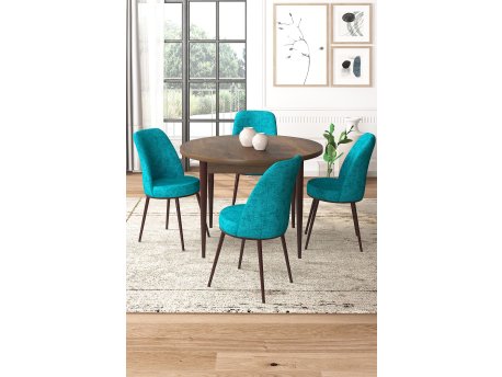 HANAH HOME Set Trpezarijski sto i 4 stolice Tor Baroque Turquoise