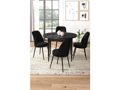 HANAH HOME Set Trpezarijski sto i 4 stolice Tor Black Marble Black