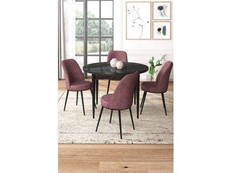 HANAH HOME Set Trpezarijski sto i 4 stolice Tor Black Marble Dusty Rose
