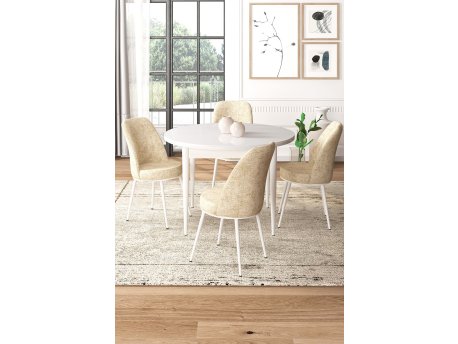 HANAH HOME Set Trpezarijski sto i 4 stolice Tor White Cream