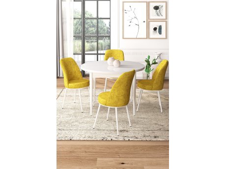 HANAH HOME Set Trpezarijski sto i 4 stolice Tor White Mustard