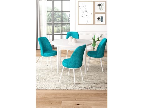 HANAH HOME Set Trpezarijski sto i 4 stolice Tor White Turquoise