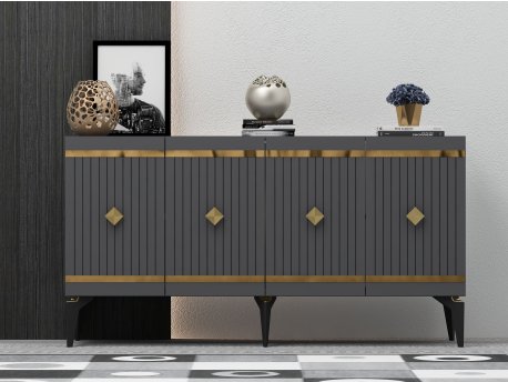 HANAH HOME Komoda Lenora Anthracite Gold