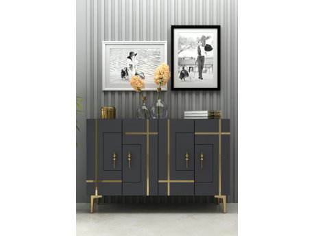 HANAH HOME Komoda Sina Anthracite Gold