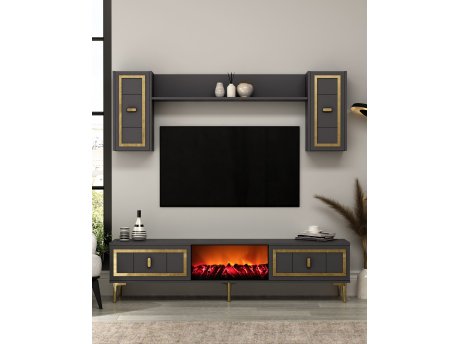 HANAH HOME TV polica Orion Fireplace Anthracite Gold
