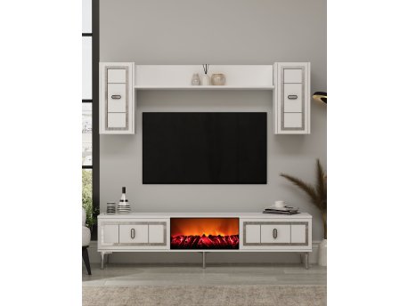 HANAH HOME TV polica Orion Fireplace White Silver