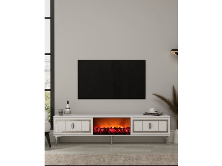 HANAH HOME TV polica Orion Fireplace - White Silver