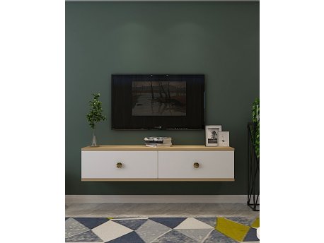 HANAH HOME TV polica Zuzu 120 Sapphire Oak White Gold